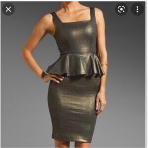 ALICE + OLIVIA gray gold Dahlia square neck bodycon peplum dress